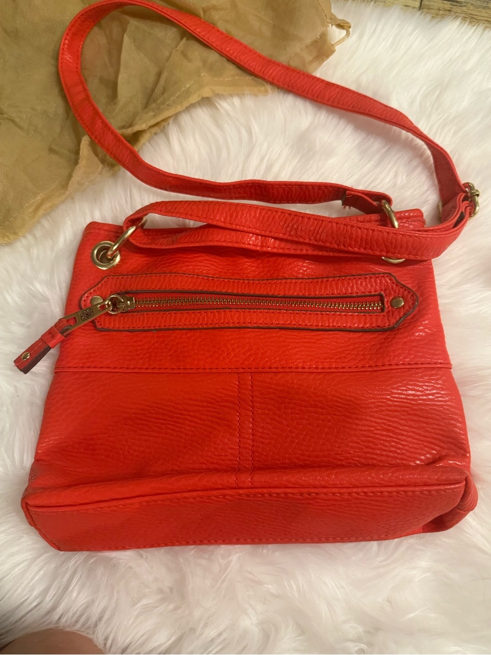 Vibrant Coral Red Crossbody Bag with Front Zip Pocket